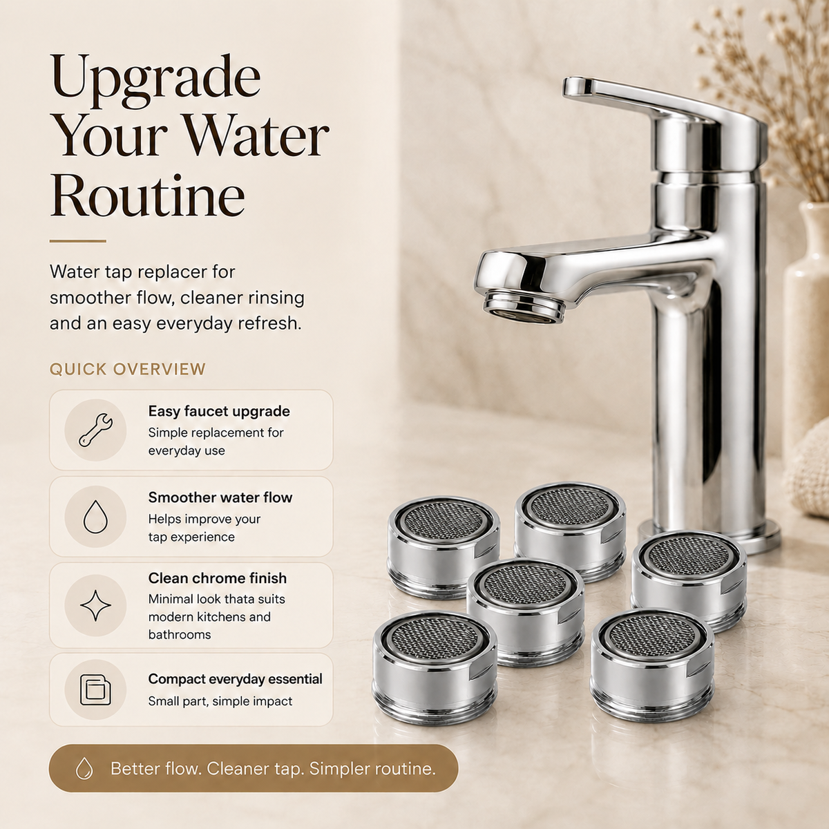 Brass Tap Aerator | Replaceable Filter for Hard Water & Limescale