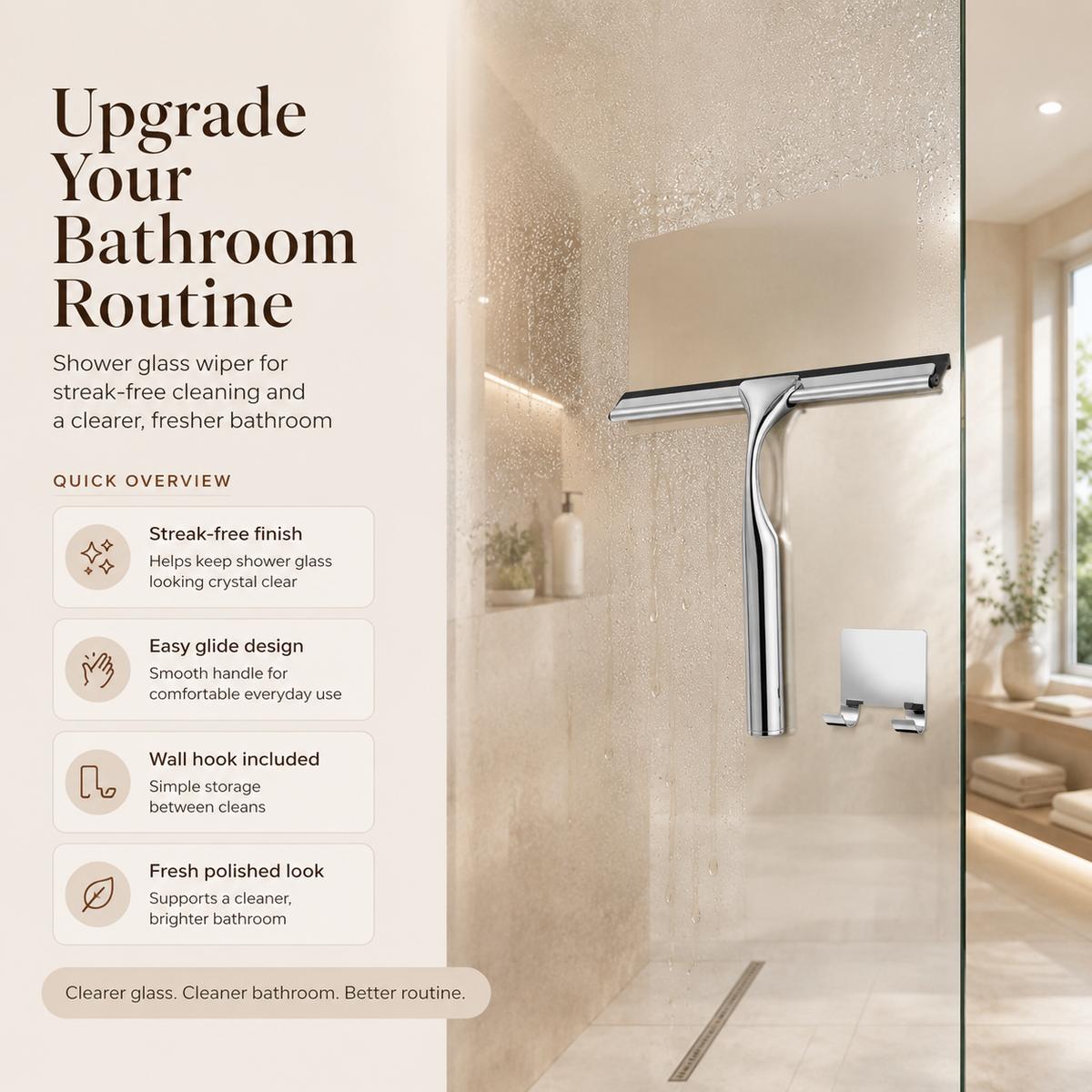 Shower Glass Squeegee | Streak-Free Limescale Prevention Tool