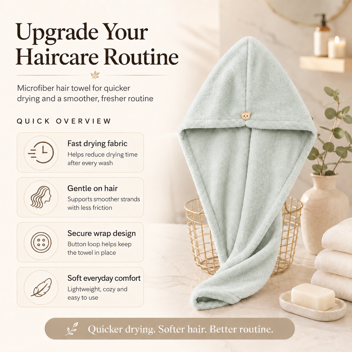 Microfibre Hair Towel | Fast-Drying Anti-Frizz Hair Wrap