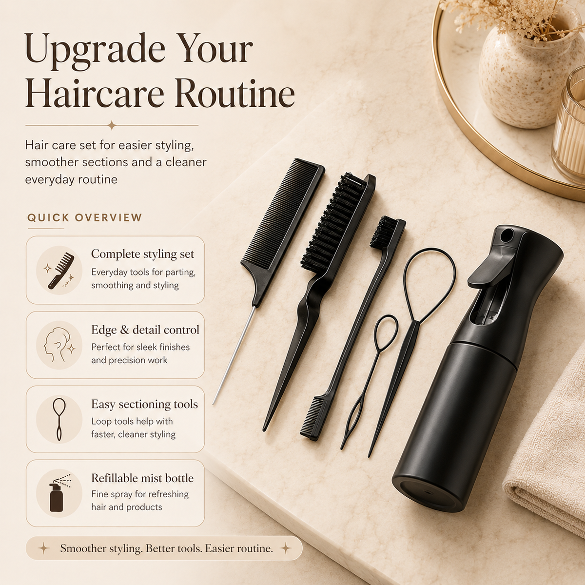 6-Piece Hair Styling Brush Set | Detangling & Salon Tools for All Hair Types